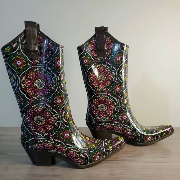 Corky's Boots Women sz7 Nomad Yippy Cowboy Rubber Rain Boots Paisley - Picture 4 of 7